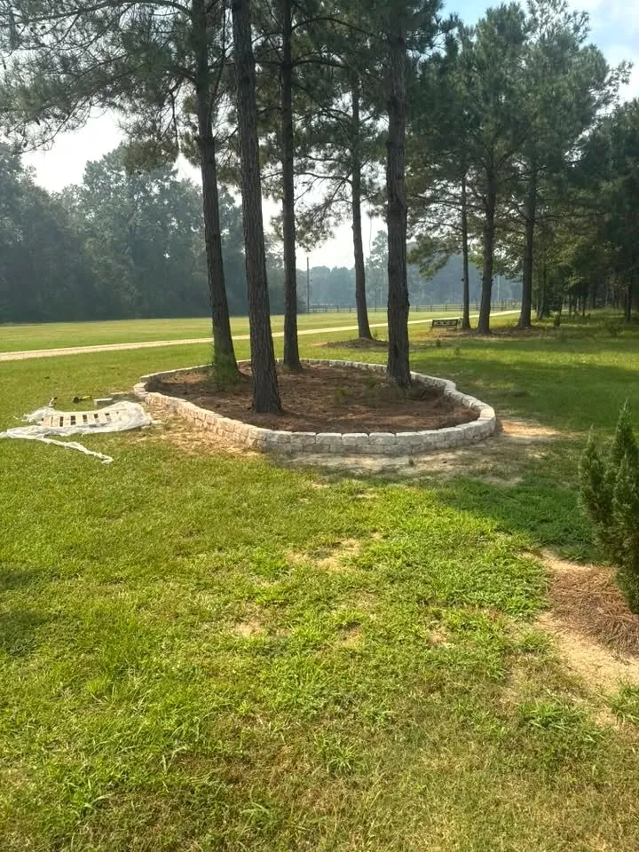 Finished landscape bed with block edging