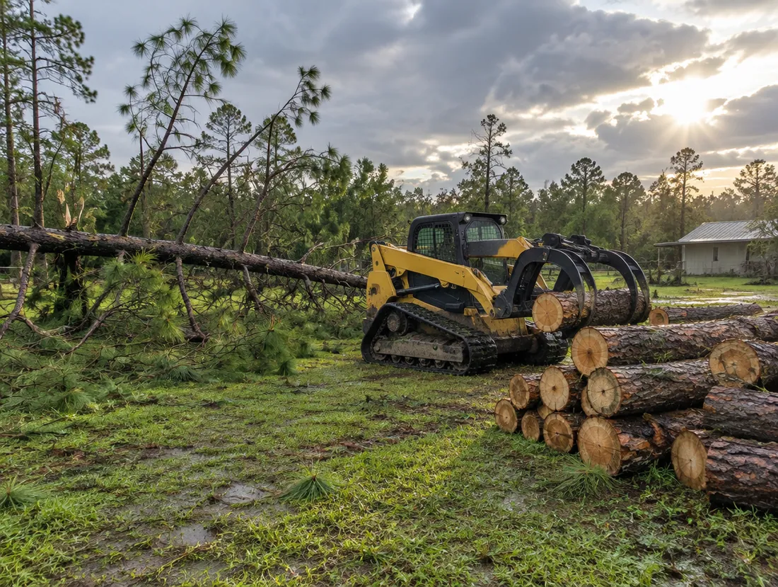 Fallen pine being cleared after a storm